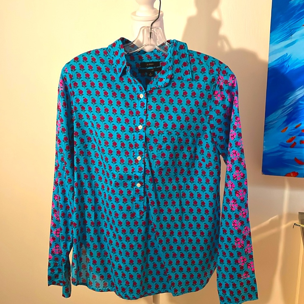 J.CREW NEW light madras pink and blue flower print with ombré